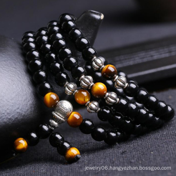 JD1738 Tibetan Buddhist Mala Rosary Bracelet Black Stone beads bracelet Men bracelet